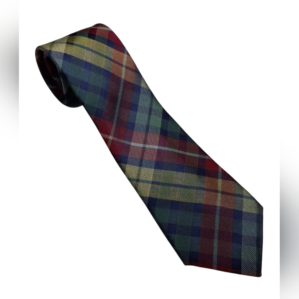 Izod Men's Tartan Plaid Blue Red Green Gold Silk Tie